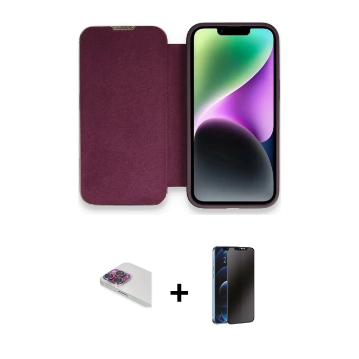 MARSİLYAN™- iPhone 13 Pro Max Kılıf Siluet Minimal Serisi - Siyah 3D Antistatik Hayalet Cam Ekran Koruyucu + Pers Alüminyum Kamera Lens - GI