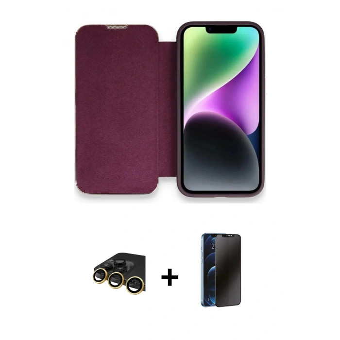 MARSİLYAN™- iPhone 13 Pro Max Kılıf Siluet Minimal Serisi - Siyah 3D Antistatik Hayalet Cam Ekran Koruyucu + Raze Metal Kamera Lens - GD