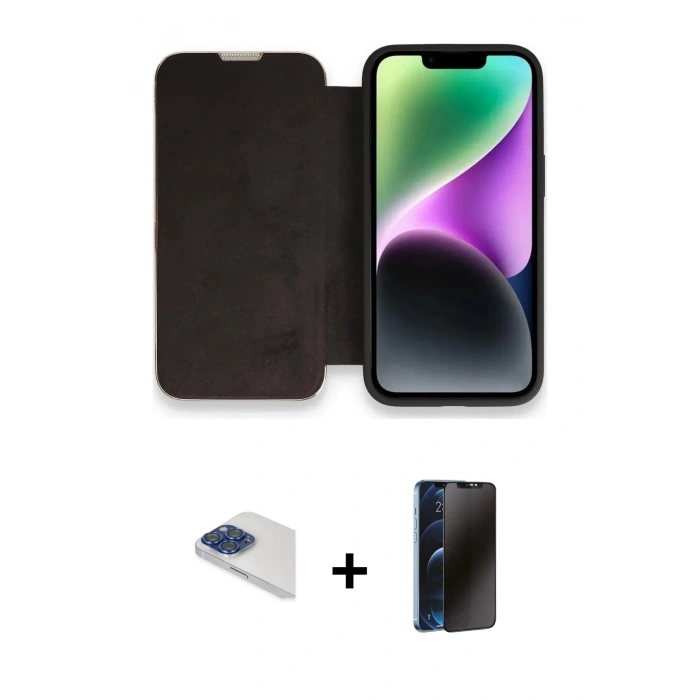 MARSİLYAN™- iPhone 13 Pro Max Kılıf Siluet Minimal Serisi - Siyah 3D Antistatik Hayalet Cam Ekran Koruyucu + Pers Alüminyum Kamera Lens - LT