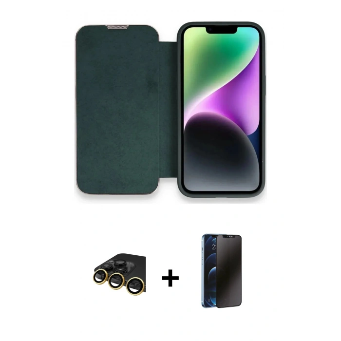 MARSİLYAN™- iPhone 13 Pro Max Kılıf Siluet Minimal Serisi - Siyah 3D Antistatik Hayalet Cam Ekran Koruyucu + Raze Metal Kamera Lens - GD
