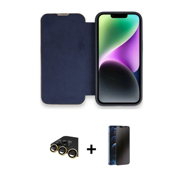 MARSİLYAN™- iPhone 13 Pro Max Kılıf Siluet Minimal Serisi - Siyah 3D Antistatik Hayalet Cam Ekran Koruyucu + Raze Metal Kamera Lens - GD