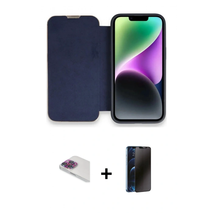 MARSİLYAN™- iPhone 13 Pro Max Kılıf Siluet Minimal Serisi - Siyah 3D Antistatik Hayalet Cam Ekran Koruyucu + Pers Alüminyum Kamera Lens - GI