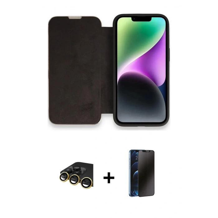 MARSİLYAN™- iPhone 13 Pro Max Kılıf Siluet Minimal Serisi - Siyah 3D Antistatik Hayalet Cam Ekran Koruyucu + Raze Metal Kamera Lens - GD