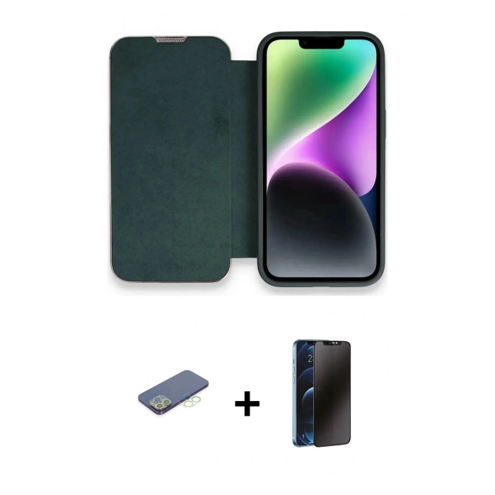 MARSİLYAN™- iPhone 13 Pro Max Kılıf Siluet Minimal Serisi - Siyah 3D Antistatik Hayalet Cam Ekran Koruyucu + Renkli Kamera Lens Koruma Cam - YL