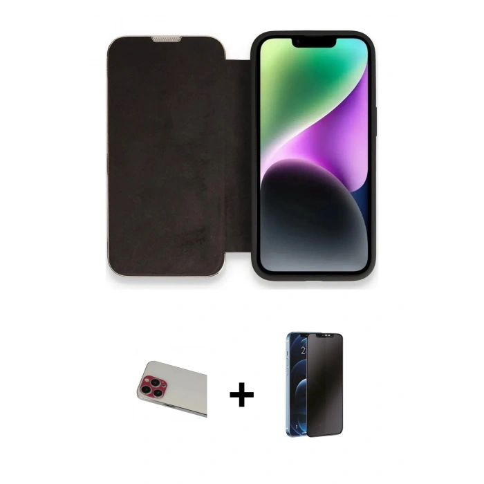 MARSİLYAN™- iPhone 13 Pro Max Kılıf Siluet Minimal Serisi - Siyah 3D Antistatik Hayalet Cam Ekran Koruyucu + Rainbow Kamera Lens Koruma Cam - KI