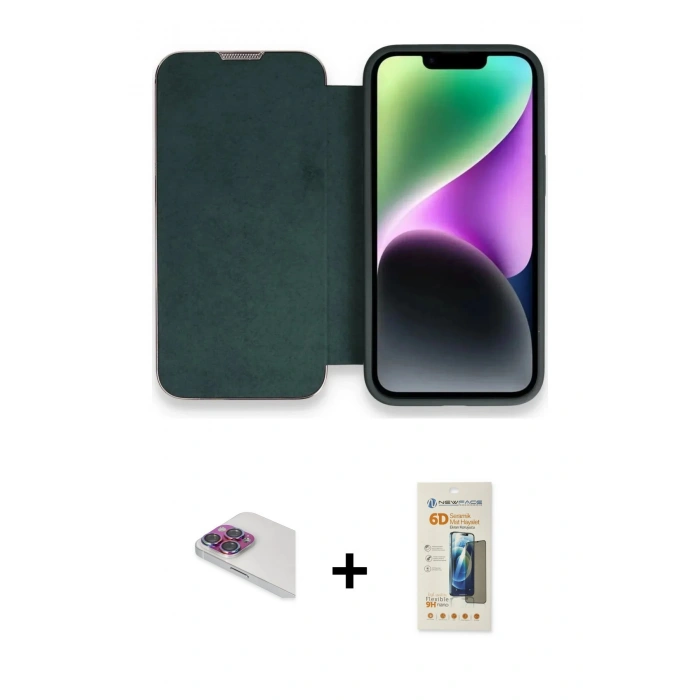 MARSİLYAN™- iPhone 13 Pro Max Kılıf Siluet Minimal Serisi - Siyah 6D Mat Seramik Hayalet Nano Ekran Koruyucu + Pers Alüminyum Kamera Lens - GI