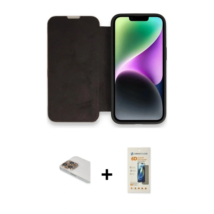 MARSİLYAN™- iPhone 13 Pro Max Kılıf Siluet Minimal Serisi - Siyah 6D Mat Seramik Hayalet Nano Ekran Koruyucu + Pers Alüminyum Kamera Lens - GD