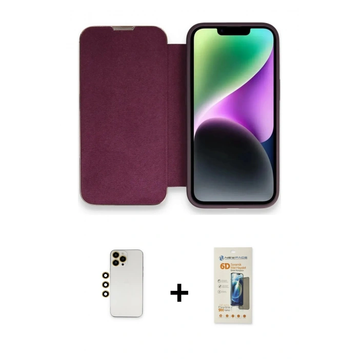 MARSİLYAN™- iPhone 13 Pro Max Kılıf Siluet Minimal Serisi - Siyah 6D Mat Seramik Hayalet Nano Ekran Koruyucu + Shine Kamera Lens - GD