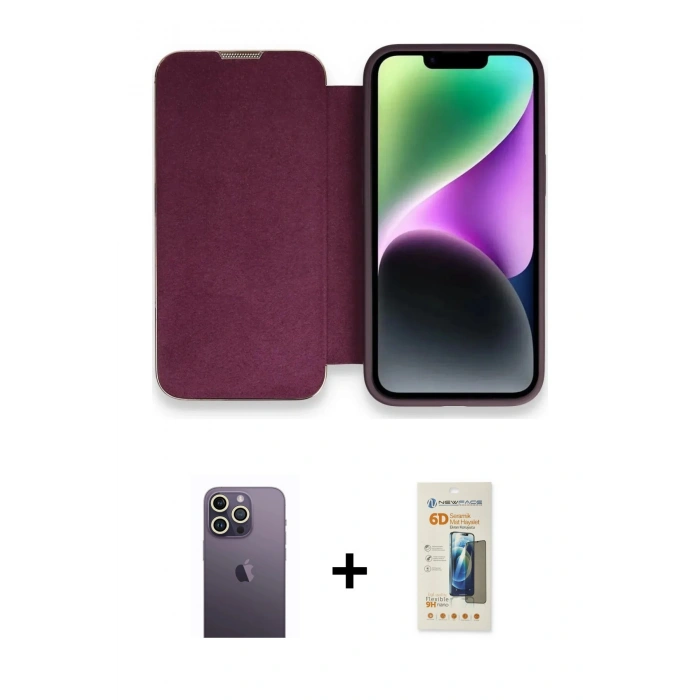 MARSİLYAN™- iPhone 13 Pro Max Kılıf Siluet Minimal Serisi - Siyah 6D Mat Seramik Hayalet Nano Ekran Koruyucu + Neon Fosforlu Kamera Lens - BZ