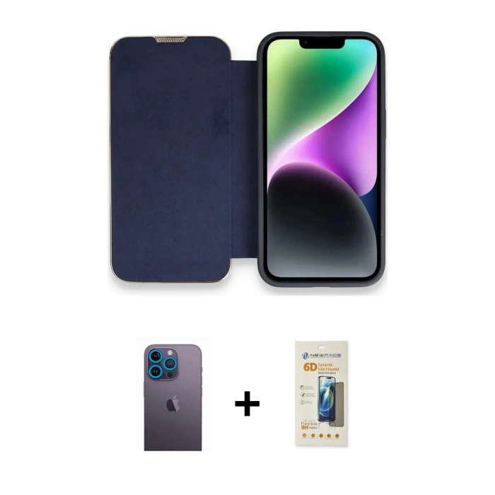 MARSİLYAN™- iPhone 13 Pro Max Kılıf Siluet Minimal Serisi - Siyah 6D Mat Seramik Hayalet Nano Ekran Koruyucu + Neon Fosforlu Kamera Lens - MI