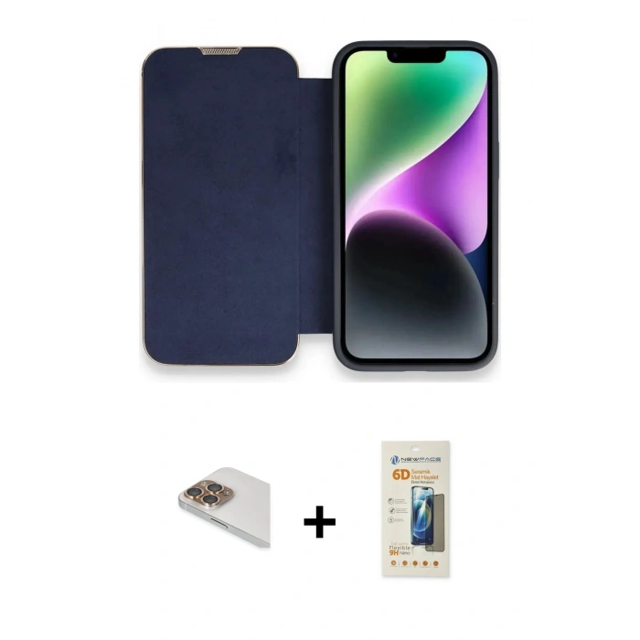 MARSİLYAN™- iPhone 13 Pro Max Kılıf Siluet Minimal Serisi - Siyah 6D Mat Seramik Hayalet Nano Ekran Koruyucu + Pers Alüminyum Kamera Lens - GD