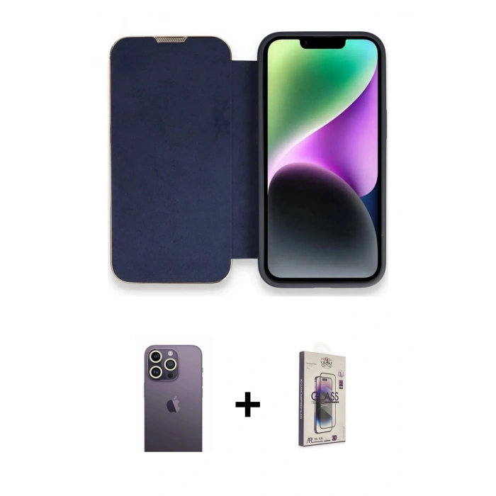MARSİLYAN™- iPhone 13 Pro Max Kılıf Siluet Minimal Serisi - Siyah Bilvis 3D Cam Ekran Koruyucu + Neon Fosforlu Kamera Lens - BZ
