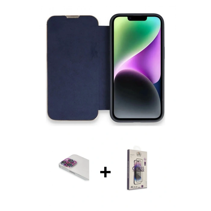 MARSİLYAN™- iPhone 13 Pro Max Kılıf Siluet Minimal Serisi - Siyah Bilvis 3D Cam Ekran Koruyucu + Gökkuşağı Pers Alüminyum Kamera Lens
