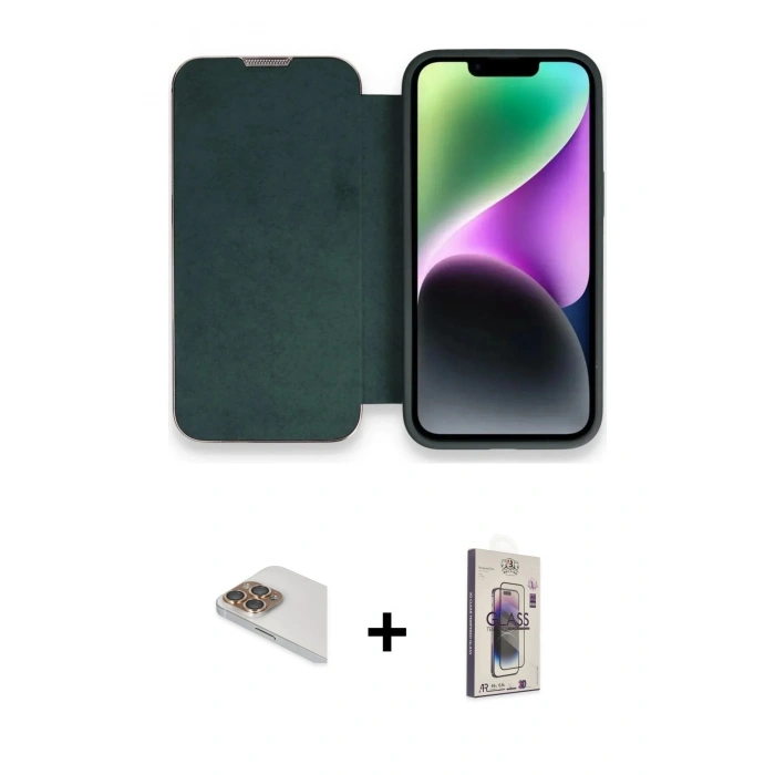 MARSİLYAN™- iPhone 13 Pro Max Kılıf Siluet Minimal Serisi - Siyah Bilvis 3D Cam Ekran Koruyucu + Gold Pers Alüminyum Kamera Lens