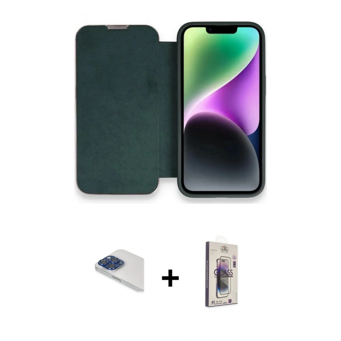 MARSİLYAN™- iPhone 13 Pro Max Kılıf Siluet Minimal Serisi - Siyah Bilvis 3D Cam Ekran Koruyucu + Pers Alüminyum Kamera Lens - LT