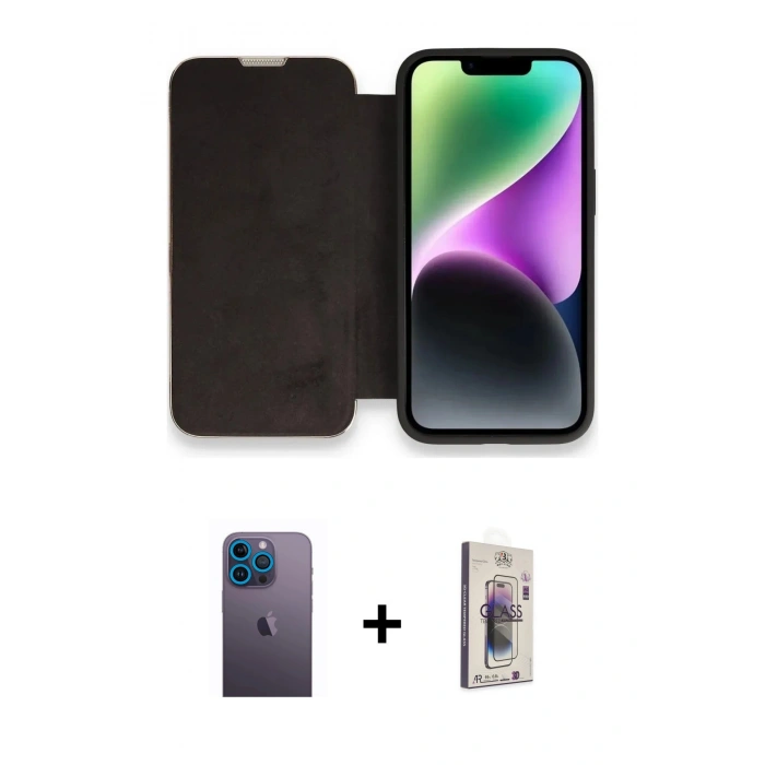 MARSİLYAN™- iPhone 13 Pro Max Kılıf Siluet Minimal Serisi - Siyah Bilvis 3D Cam Ekran Koruyucu + Neon Fosforlu Kamera Lens - MI