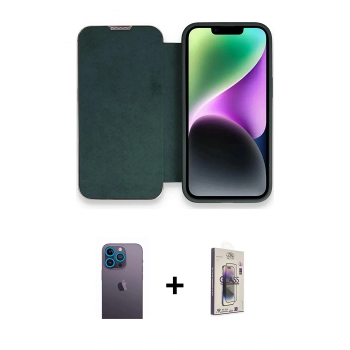 MARSİLYAN™- iPhone 13 Pro Max Kılıf Siluet Minimal Serisi - Siyah Bilvis 3D Cam Ekran Koruyucu + Neon Fosforlu Kamera Lens - MI