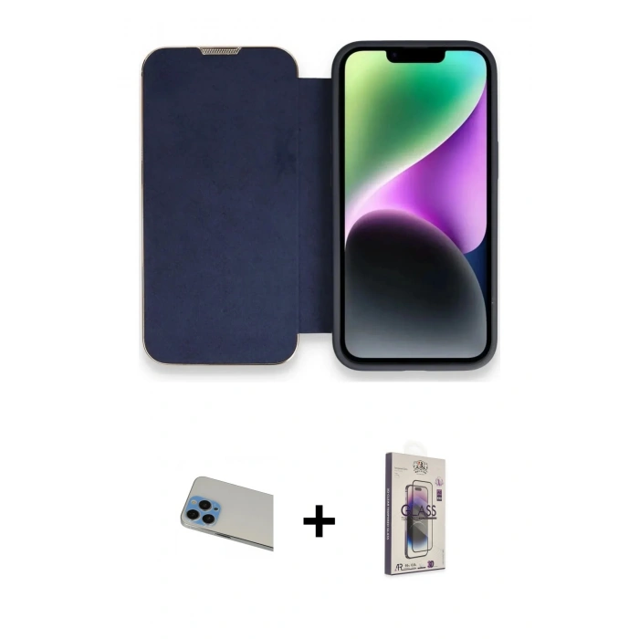 MARSİLYAN™- iPhone 13 Pro Max Kılıf Siluet Minimal Serisi - Siyah Bilvis 3D Cam Ekran Koruyucu + Rainbow Kamera Lens Koruma Cam - MI