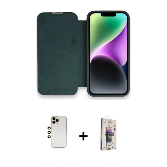 MARSİLYAN™- iPhone 13 Pro Max Kılıf Siluet Minimal Serisi - Siyah Bilvis 3D Cam Ekran Koruyucu + Shine Kamera Lens - GD