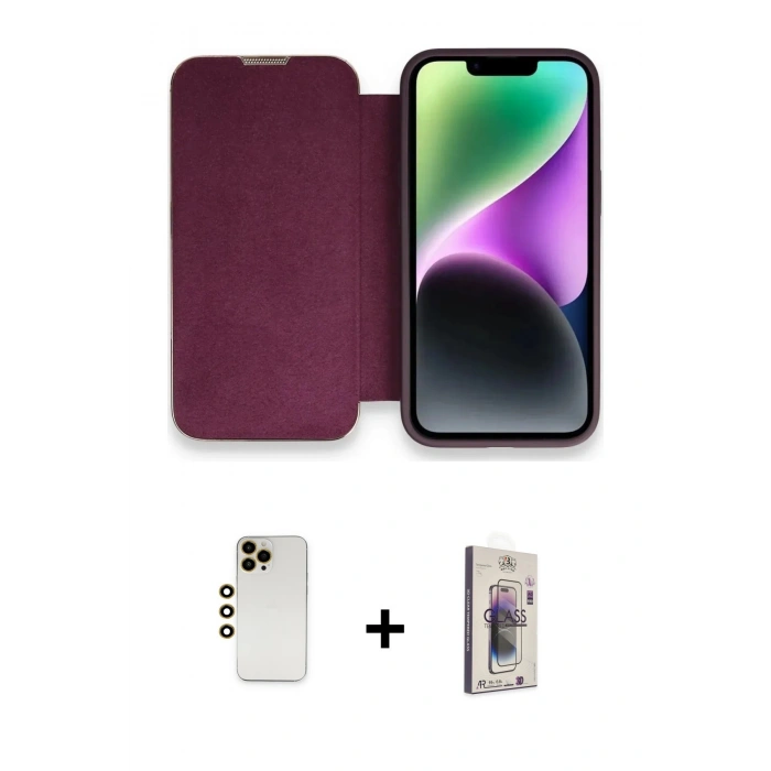 MARSİLYAN™- iPhone 13 Pro Max Kılıf Siluet Minimal Serisi - Siyah Bilvis 3D Cam Ekran Koruyucu + Shine Kamera Lens - GD