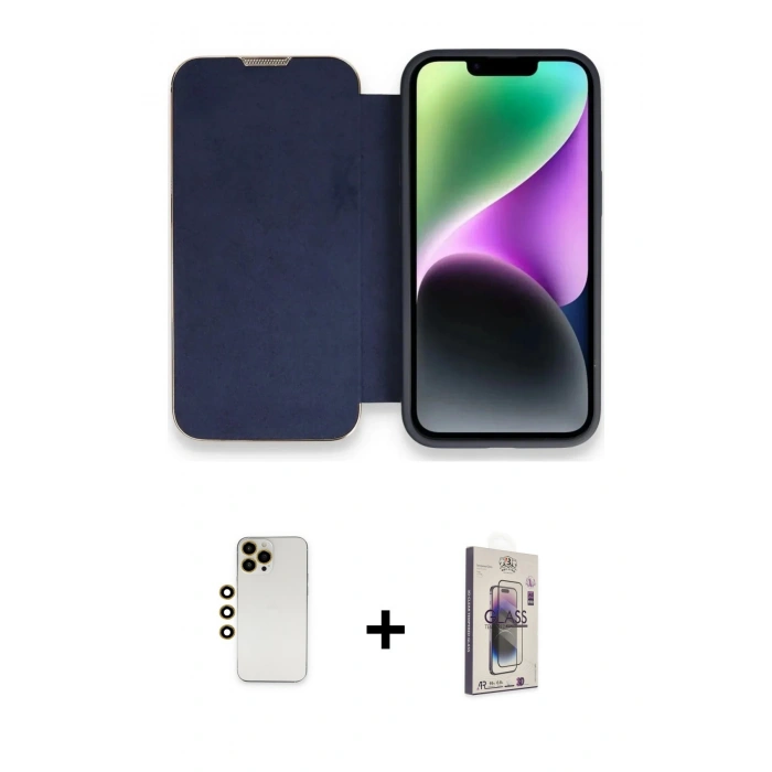 MARSİLYAN™- iPhone 13 Pro Max Kılıf Siluet Minimal Serisi - Siyah Bilvis 3D Cam Ekran Koruyucu + Shine Kamera Lens - GD