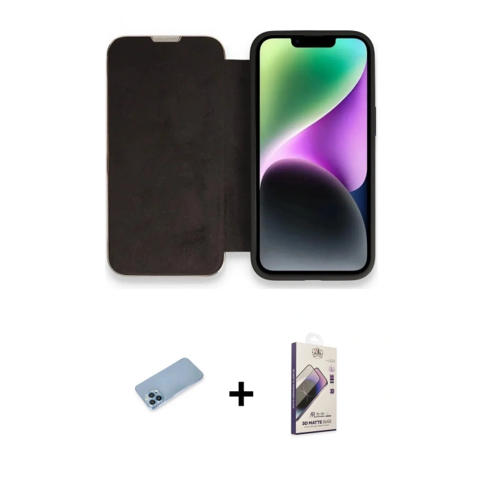 MARSİLYAN™- iPhone 13 Pro Max Kılıf Siluet Minimal Serisi - Siyah Bilvis 3D Mat Cam Ekran Koruyucu + Shine Kamera Lens Koruma Cam - MI