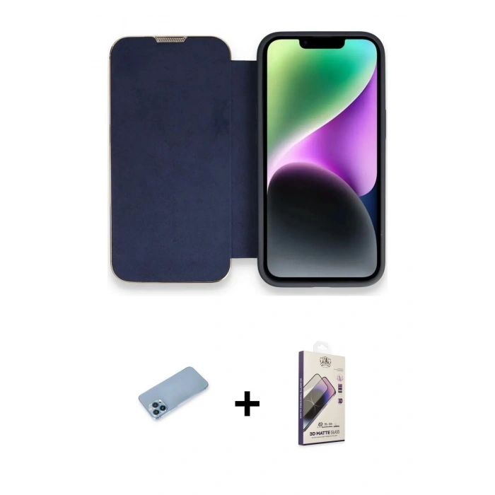 MARSİLYAN™- iPhone 13 Pro Max Kılıf Siluet Minimal Serisi - Siyah Bilvis 3D Mat Cam Ekran Koruyucu + Shine Kamera Lens Koruma Cam - MI