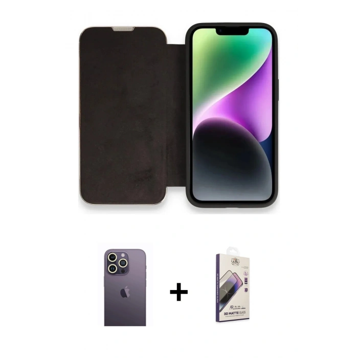 MARSİLYAN™- iPhone 13 Pro Max Kılıf Siluet Minimal Serisi - Siyah Bilvis 3D Mat Cam Ekran Koruyucu + Neon Fosforlu Kamera Lens - BZ