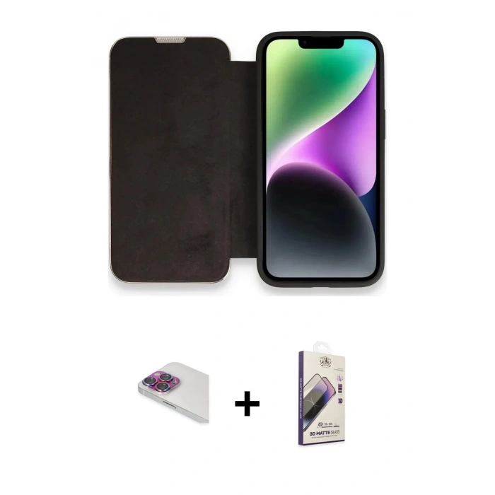 MARSİLYAN™- iPhone 13 Pro Max Kılıf Siluet Minimal Serisi - Siyah Bilvis 3D Mat Cam Ekran Koruyucu + Pers Alüminyum Kamera Lens - GI