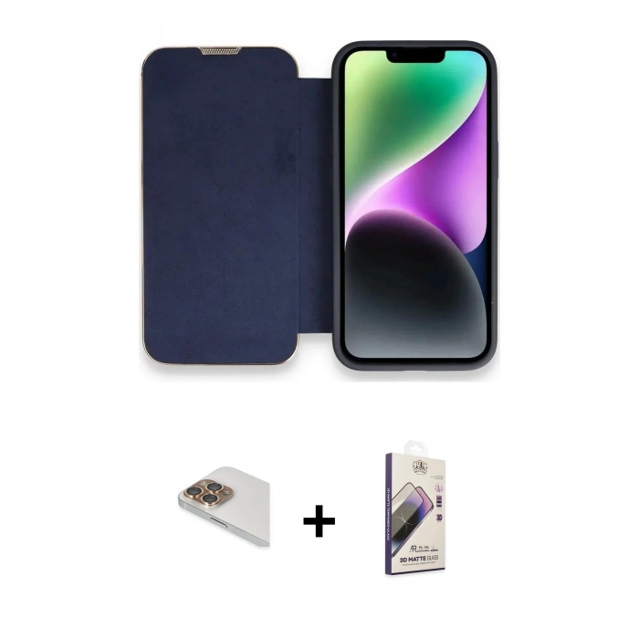 MARSİLYAN™- iPhone 13 Pro Max Kılıf Siluet Minimal Serisi - Siyah Bilvis 3D Mat Cam Ekran Koruyucu + Pers Alüminyum Kamera Lens - GD