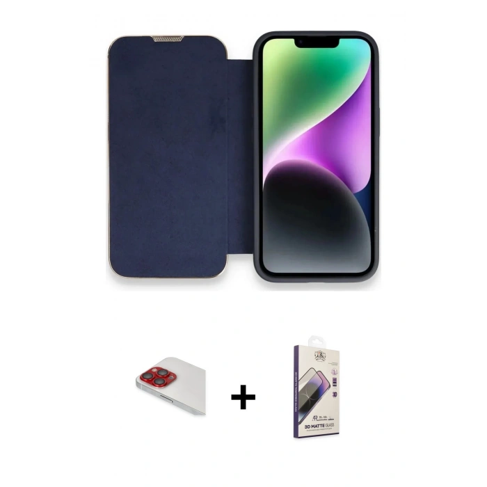 MARSİLYAN™- iPhone 13 Pro Max Kılıf Siluet Minimal Serisi - Siyah Bilvis 3D Mat Cam Ekran Koruyucu + Pers Alüminyum Kamera Lens - KI