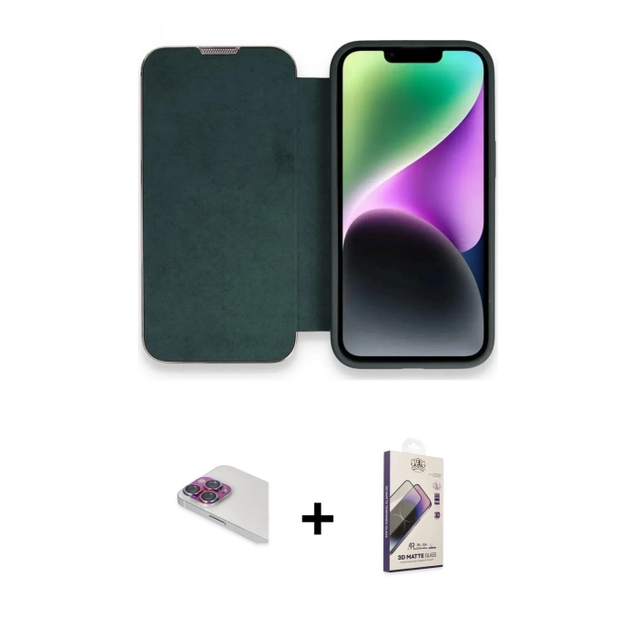 MARSİLYAN™- iPhone 13 Pro Max Kılıf Siluet Minimal Serisi - Siyah Bilvis 3D Mat Cam Ekran Koruyucu + Pers Alüminyum Kamera Lens - GI