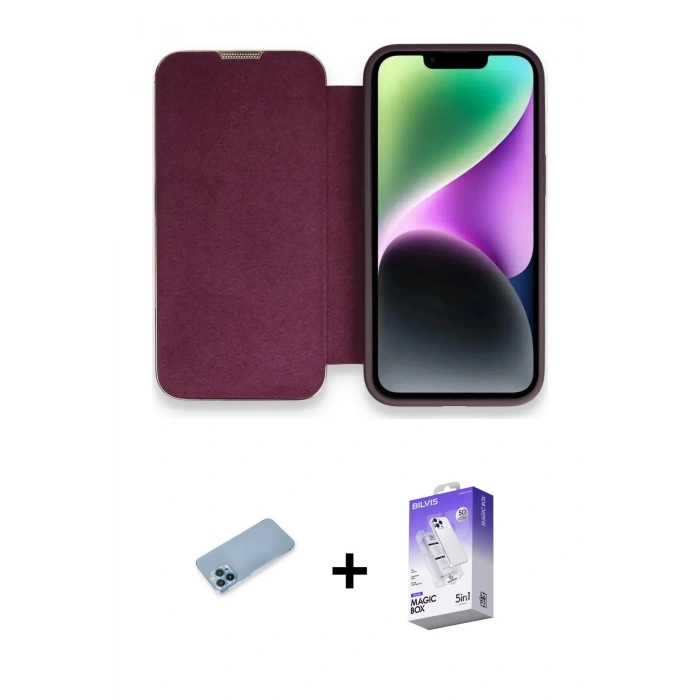 MARSİLYAN™- iPhone 13 Pro Max Kılıf Siluet Minimal Serisi - Siyah Bilvis 5in1 3D Magic Cam Ekran Koruyucu + Mavi Shine Kamera Lens Koruma Cam