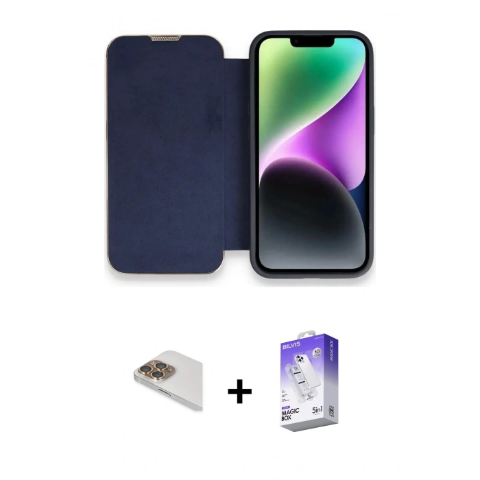 MARSİLYAN™- iPhone 13 Pro Max Kılıf Siluet Minimal Serisi - Siyah Bilvis 5in1 3D Magic Cam Ekran Koruyucu + Pers Alüminyum Kamera Lens - GD