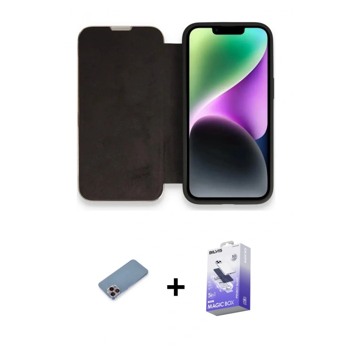 MARSİLYAN™- iPhone 13 Pro Max Kılıf Siluet Minimal Serisi - Siyah Bilvis 5in1 5D Magic Hayalet Cam Ekran Koruyucu + Shine Kamera Lens Koruma Cam - PE