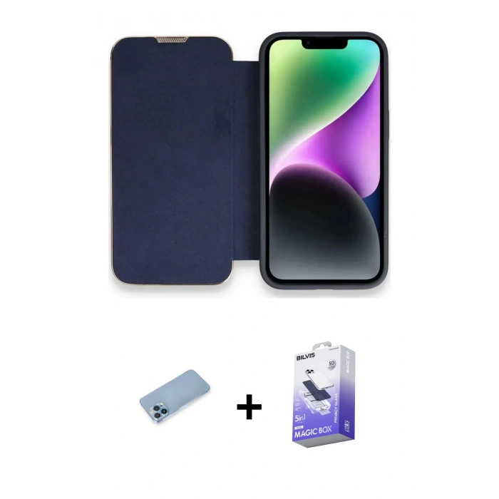 MARSİLYAN™- iPhone 13 Pro Max Kılıf Siluet Minimal Serisi - Siyah Bilvis 5in1 5D Magic Hayalet Cam Ekran Koruyucu + Shine Kamera Lens Koruma Cam - MI
