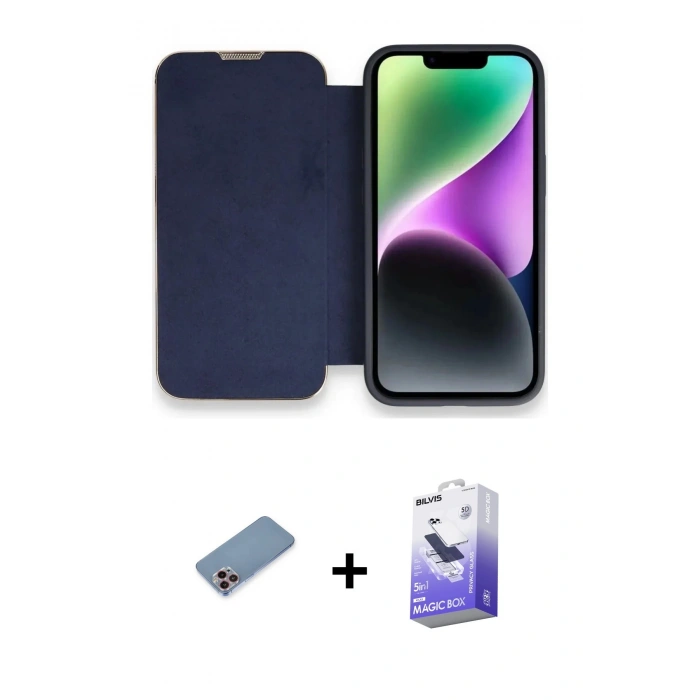 MARSİLYAN™- iPhone 13 Pro Max Kılıf Siluet Minimal Serisi - Siyah Bilvis 5in1 5D Magic Hayalet Cam Ekran Koruyucu + Shine Kamera Lens Koruma Cam - PE