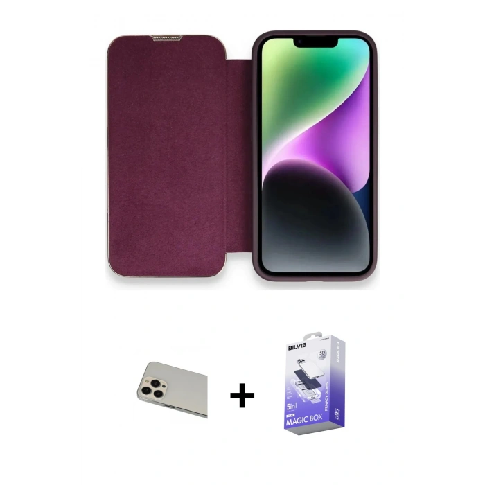 MARSİLYAN™- iPhone 13 Pro Max Kılıf Siluet Minimal Serisi - Siyah Bilvis 5in1 5D Magic Hayalet Cam Ekran Koruyucu + Rainbow Kamera Lens Koruma Cam - REGD