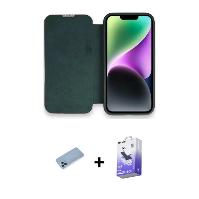 MARSİLYAN™- iPhone 13 Pro Max Kılıf Siluet Minimal Serisi - Siyah Bilvis 5in1 5D Magic Hayalet Cam Ekran Koruyucu + Shine Kamera Lens Koruma Cam - MI