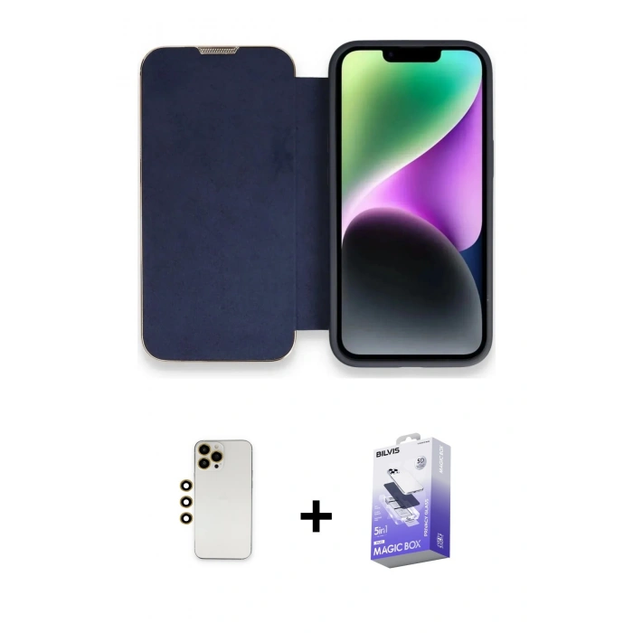 MARSİLYAN™- iPhone 13 Pro Max Kılıf Siluet Minimal Serisi - Siyah Bilvis 5in1 5D Magic Hayalet Cam Ekran Koruyucu + Shine Kamera Lens - GD