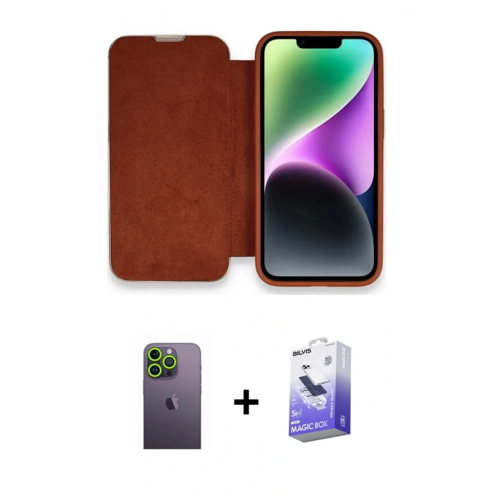 MARSİLYAN™- iPhone 13 Pro Max Kılıf Siluet Minimal Serisi - Siyah Bilvis 5in1 5D Magic Hayalet Cam Ekran Koruyucu + Neon Fosforlu Kamera Lens - YL