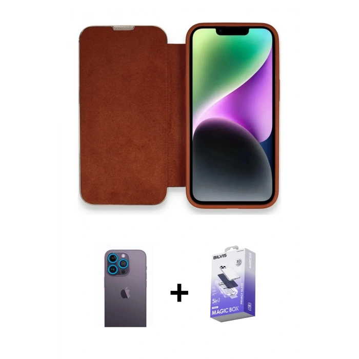 MARSİLYAN™- iPhone 13 Pro Max Kılıf Siluet Minimal Serisi - Siyah Bilvis 5in1 5D Magic Hayalet Cam Ekran Koruyucu + Neon Fosforlu Kamera Lens - MI