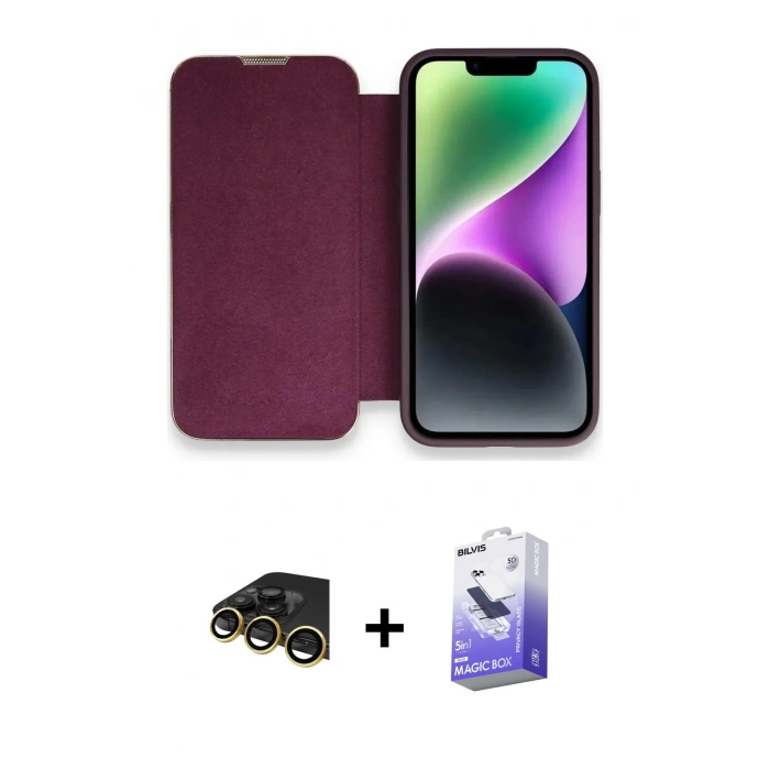 MARSİLYAN™- iPhone 13 Pro Max Kılıf Siluet Minimal Serisi - Siyah Bilvis 5in1 5D Magic Hayalet Cam Ekran Koruyucu + Raze Metal Kamera Lens - GD