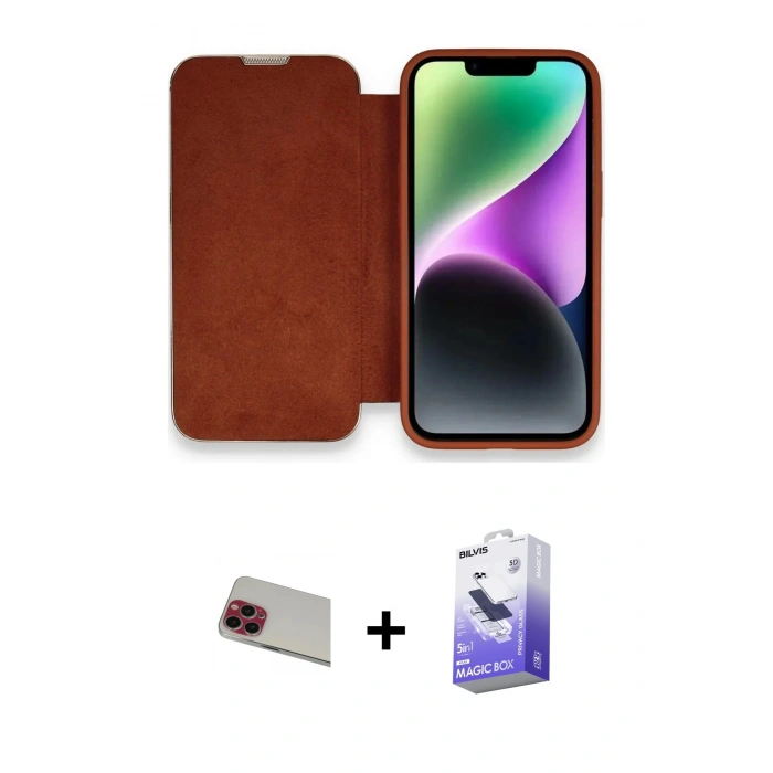 MARSİLYAN™- iPhone 13 Pro Max Kılıf Siluet Minimal Serisi - Siyah Bilvis 5in1 5D Magic Hayalet Cam Ekran Koruyucu + Rainbow Kamera Lens Koruma Cam - KI