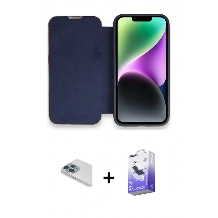 MARSİLYAN™- iPhone 13 Pro Max Kılıf Siluet Minimal Serisi - Siyah Bilvis 5in1 5D Magic Hayalet Cam Ekran Koruyucu + Pers Alüminyum Kamera Lens - SABE