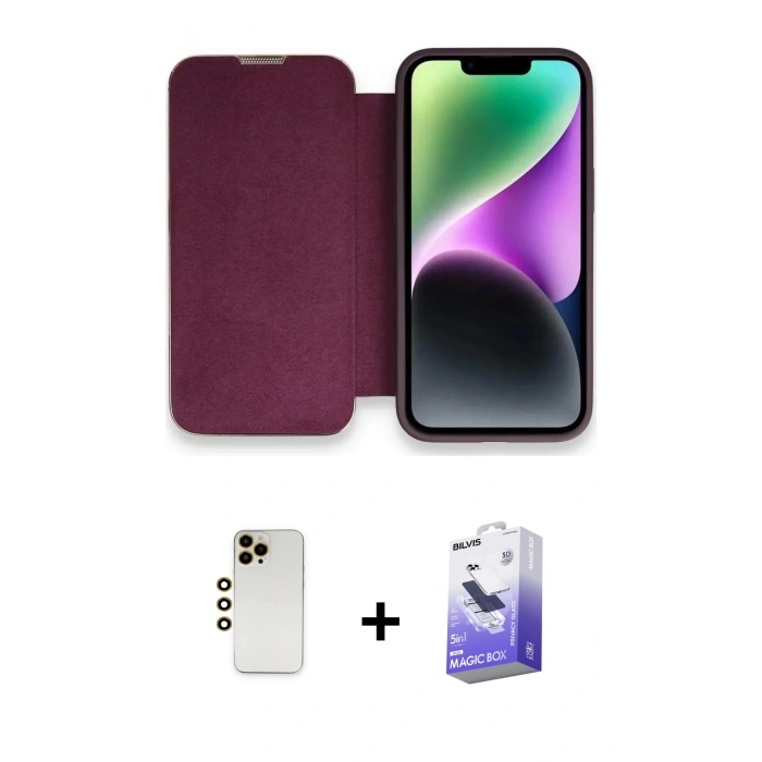 MARSİLYAN™- iPhone 13 Pro Max Kılıf Siluet Minimal Serisi - Siyah Bilvis 5in1 5D Magic Hayalet Cam Ekran Koruyucu + Shine Kamera Lens - GD