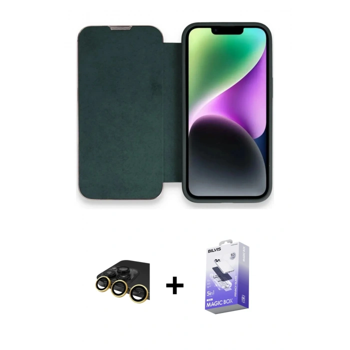 MARSİLYAN™- iPhone 13 Pro Max Kılıf Siluet Minimal Serisi - Siyah Bilvis 5in1 5D Magic Hayalet Cam Ekran Koruyucu + Raze Metal Kamera Lens - GD