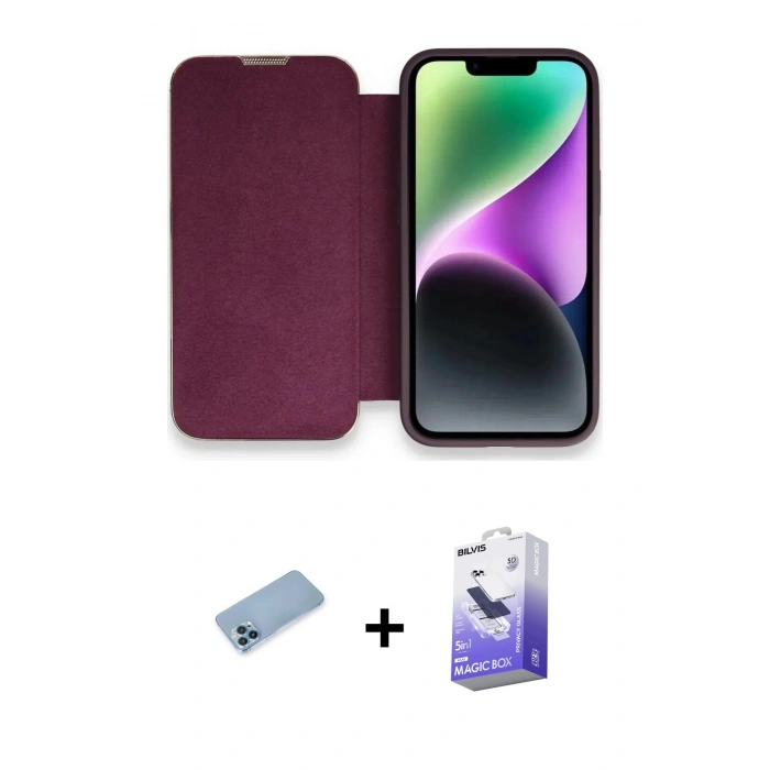 MARSİLYAN™- iPhone 13 Pro Max Kılıf Siluet Minimal Serisi - Siyah Bilvis 5in1 5D Magic Hayalet Cam Ekran Koruyucu + Shine Kamera Lens Koruma Cam - MI