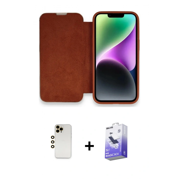 MARSİLYAN™- iPhone 13 Pro Max Kılıf Siluet Minimal Serisi - Siyah Bilvis 5in1 5D Magic Hayalet Cam Ekran Koruyucu + Shine Kamera Lens - GD