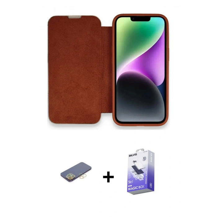 MARSİLYAN™- iPhone 13 Pro Max Kılıf Siluet Minimal Serisi - Siyah Bilvis 5in1 5D Magic Hayalet Cam Ekran Koruyucu + Renkli Kamera Lens Koruma Cam - SI